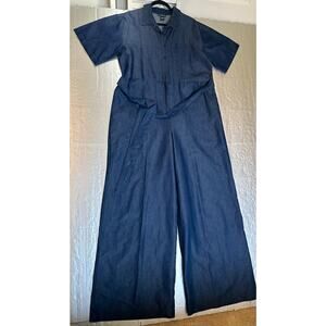 18 Centimeters 1X Blue Denim Wide Leg Belted Jumpsuit